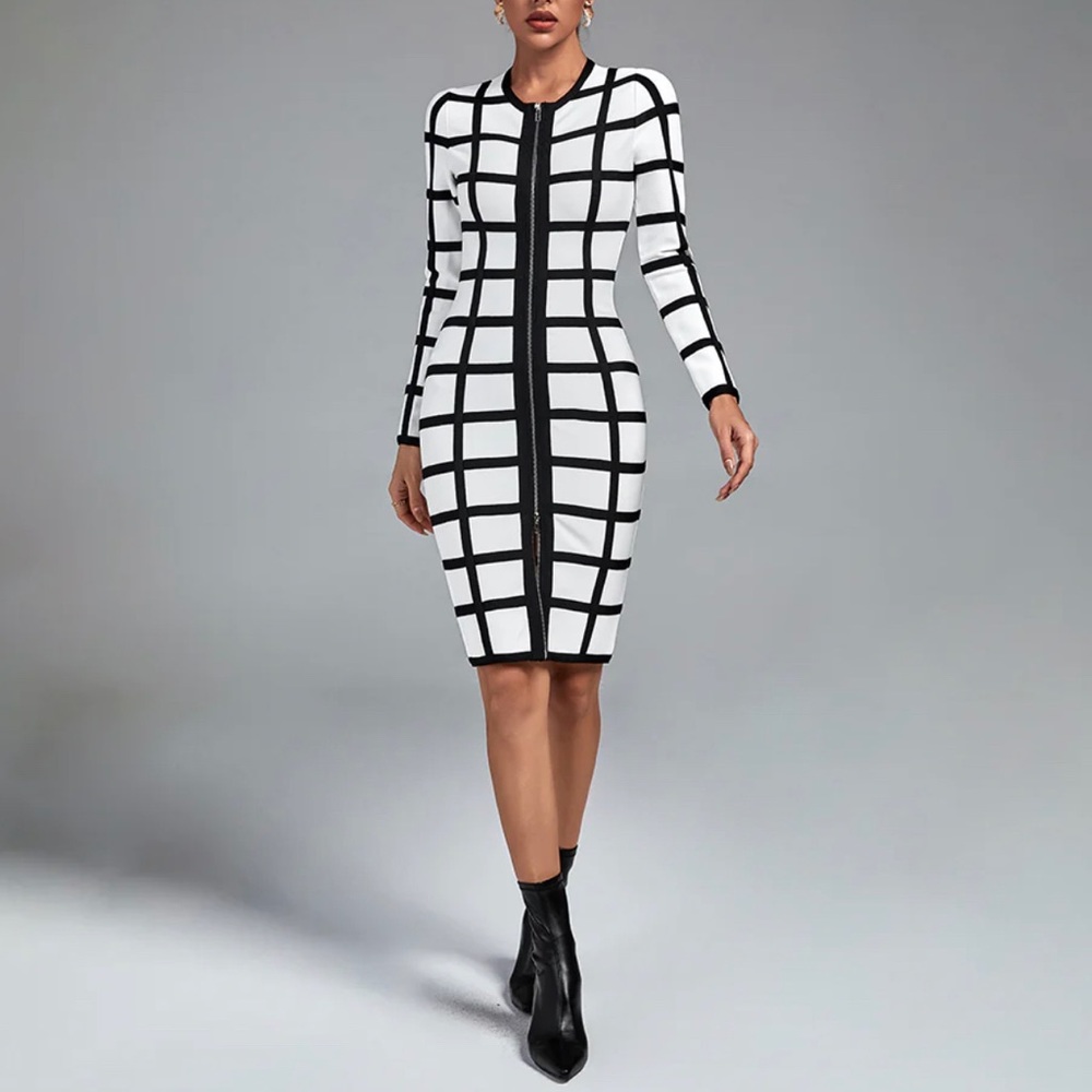 Black Stripe Midi Bandage Dress